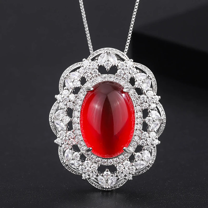 Vintage Paraiba Tourmaline Ruby Pendant Necklace for Women