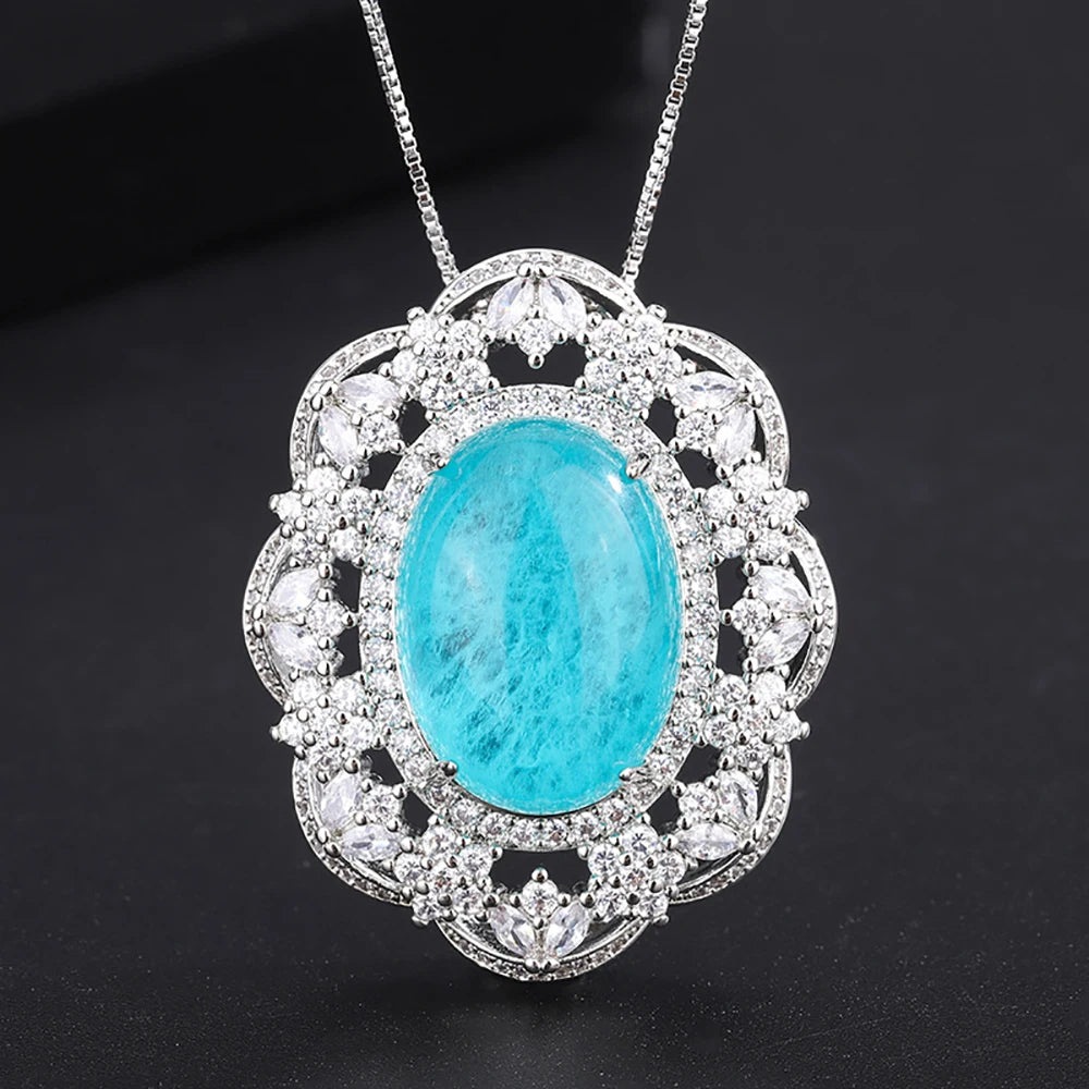 Vintage Paraiba Tourmaline Ruby Pendant Necklace for Women