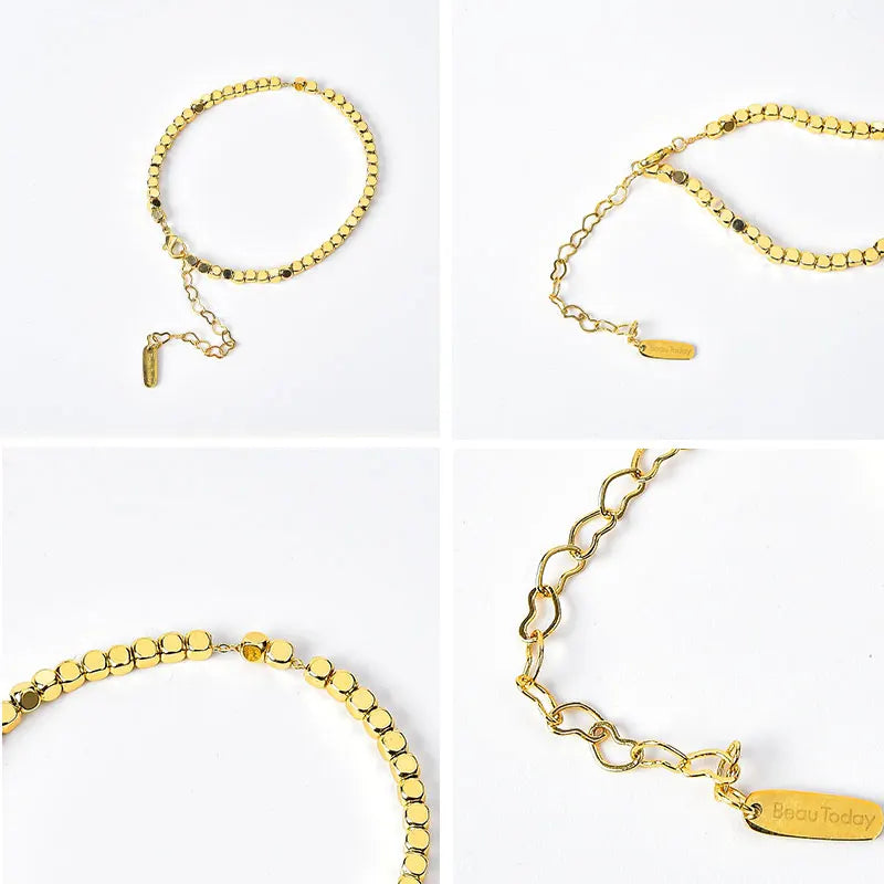 Vintage 18K Plated Bracelet Round Charm Classic Chain Female Jewelry