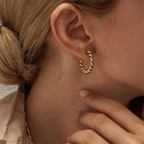 Vintage 18K Plated PVD Hammered Hoop Earrings for Women