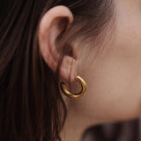 Vintage 18K Plated PVD Hammered Hoop Earrings for Women