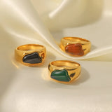 Vintage 18K Plated Gemstone Ring for Women Inlaid Green Red Geometric