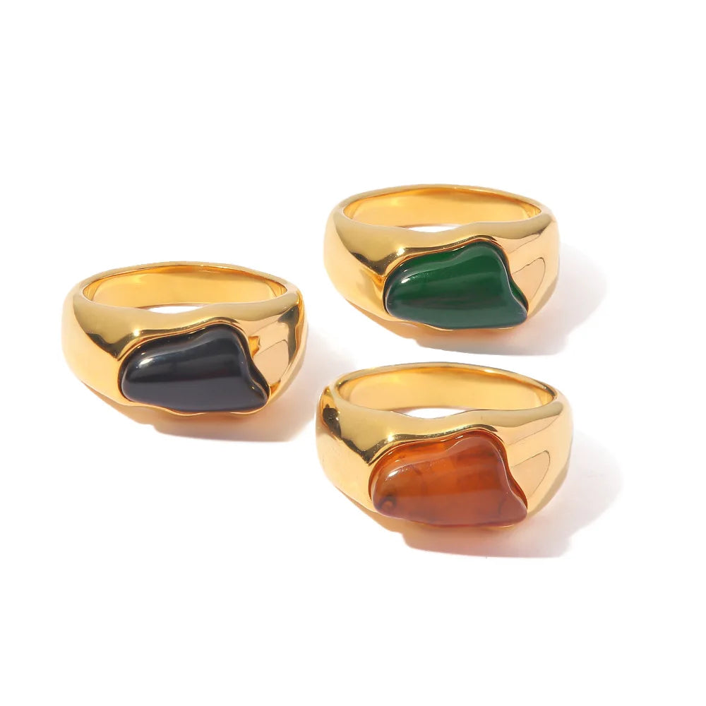 Vintage 18K Plated Gemstone Ring for Women Inlaid Green Red Geometric