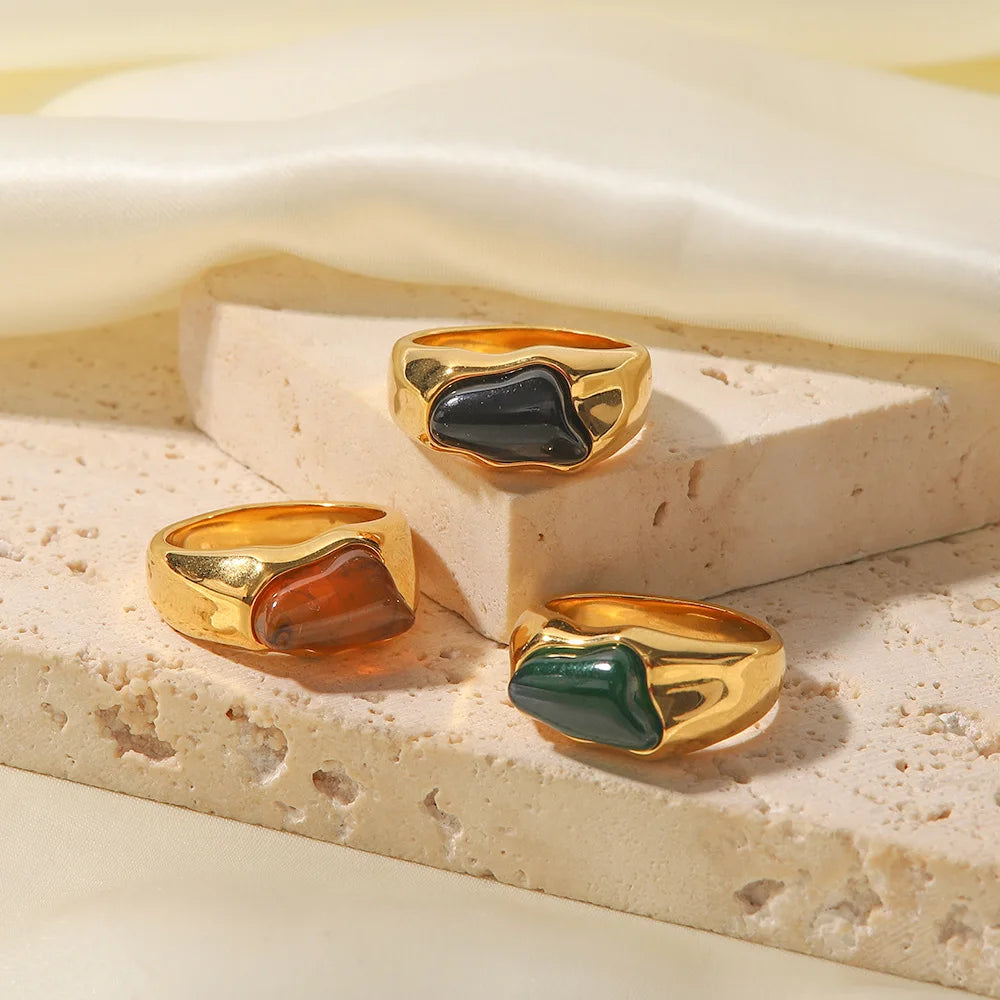 Vintage 18K Plated Gemstone Ring for Women Inlaid Green Red Geometric