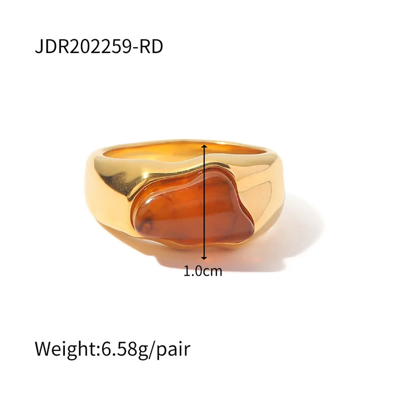 Vintage 18K Plated Gemstone Ring for Women Inlaid Green Red Geometric