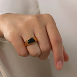 Vintage 18K Plated Gemstone Ring for Women Inlaid Green Red Geometric