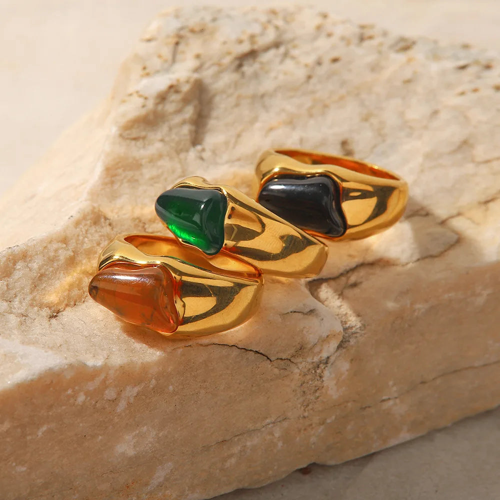 Vintage 18K Plated Gemstone Ring for Women Inlaid Green Red Geometric