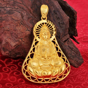Vintage 18K Yellow Buddha Pendant Necklace Chain for Men Women