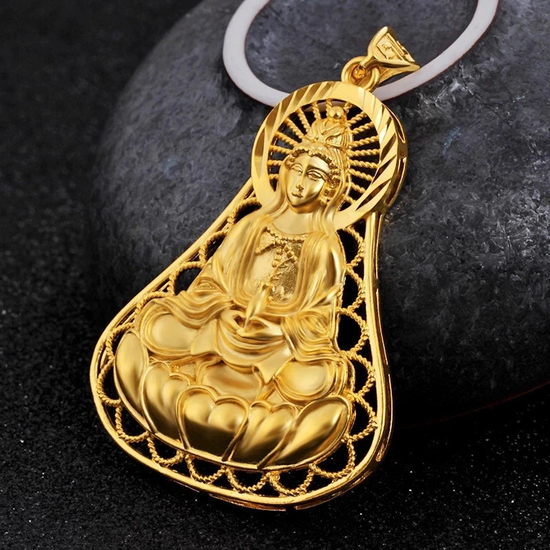 Vintage 18K Yellow Buddha Pendant Necklace Chain for Men Women