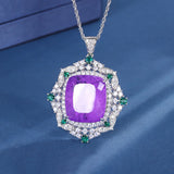 Vintage Emerald Amethyst Pendant Necklace for Women Gemstone Lab Diamond