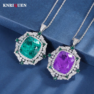 Vintage Emerald Amethyst Pendant Necklace for Women Gemstone Lab Diamond