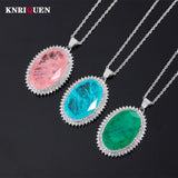 Pink Quartz Emerald Paraiba Tourmaline Pendant Necklace for Women