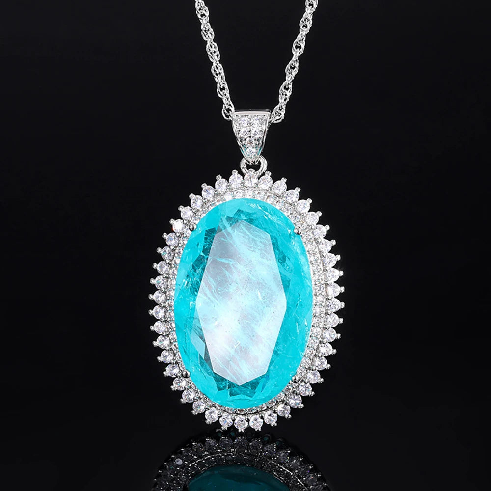 Pink Quartz Emerald Paraiba Tourmaline Pendant Necklace for Women
