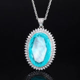 Pink Quartz Emerald Paraiba Tourmaline Pendant Necklace for Women