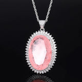 Pink Quartz Emerald Paraiba Tourmaline Pendant Necklace for Women