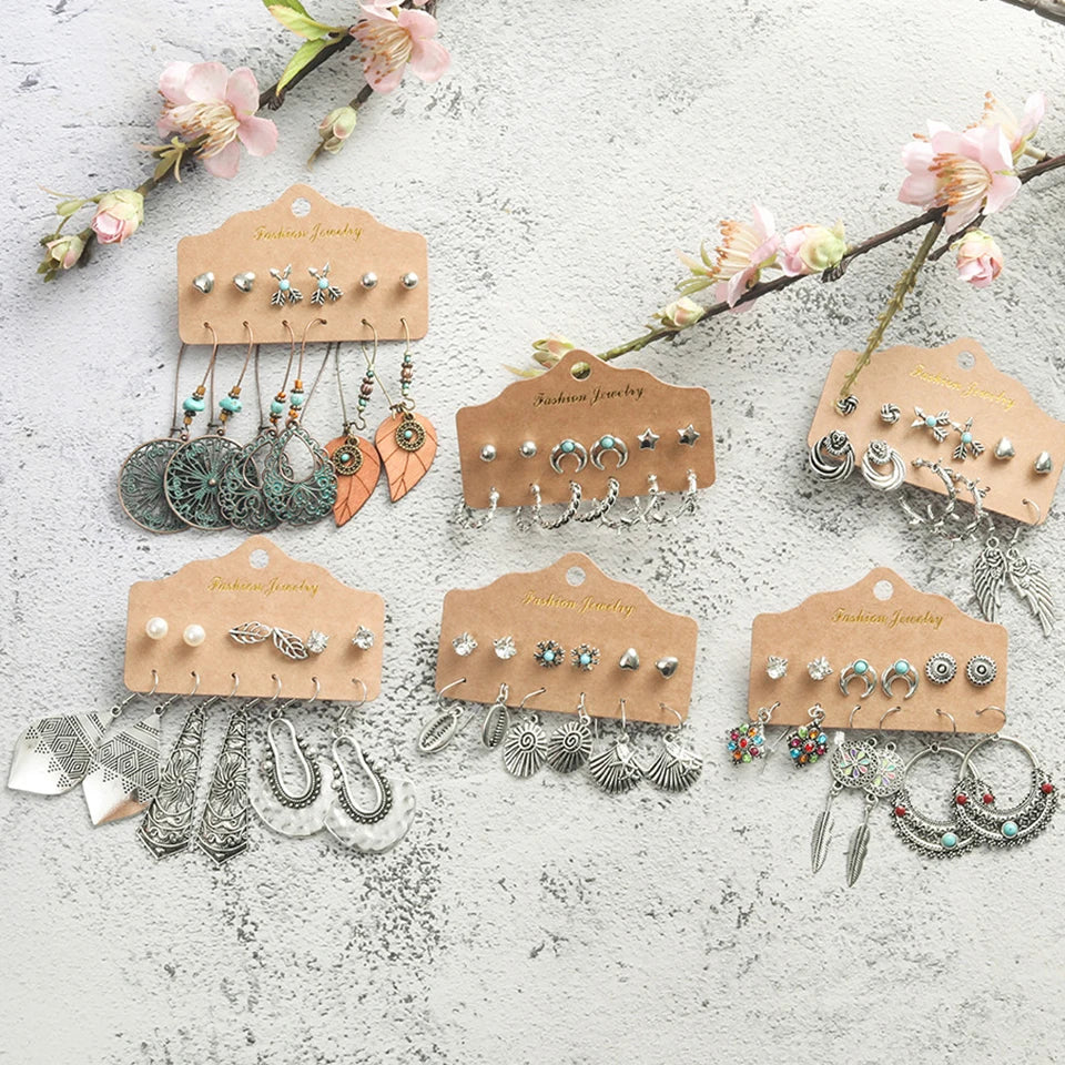 Vintage Metal Dangle Drop Earrings Sets Bundles for Women Mixed Ethnic Boho