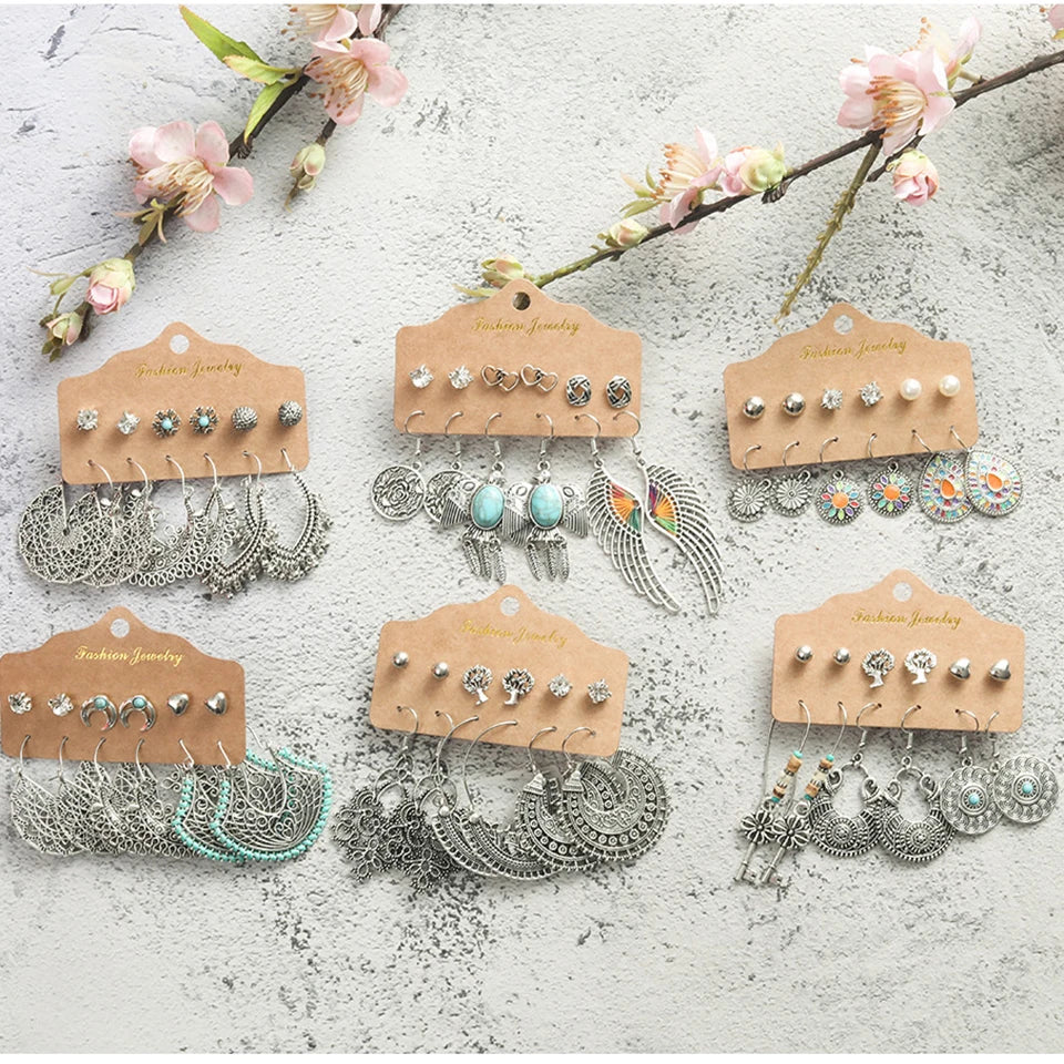 Vintage Metal Dangle Drop Earrings Sets Bundles for Women Mixed Ethnic Boho