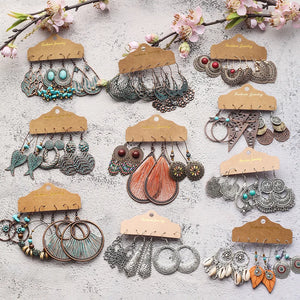 Vintage Metal Dangle Drop Earrings Sets Bundles for Women Mixed Ethnic Boho
