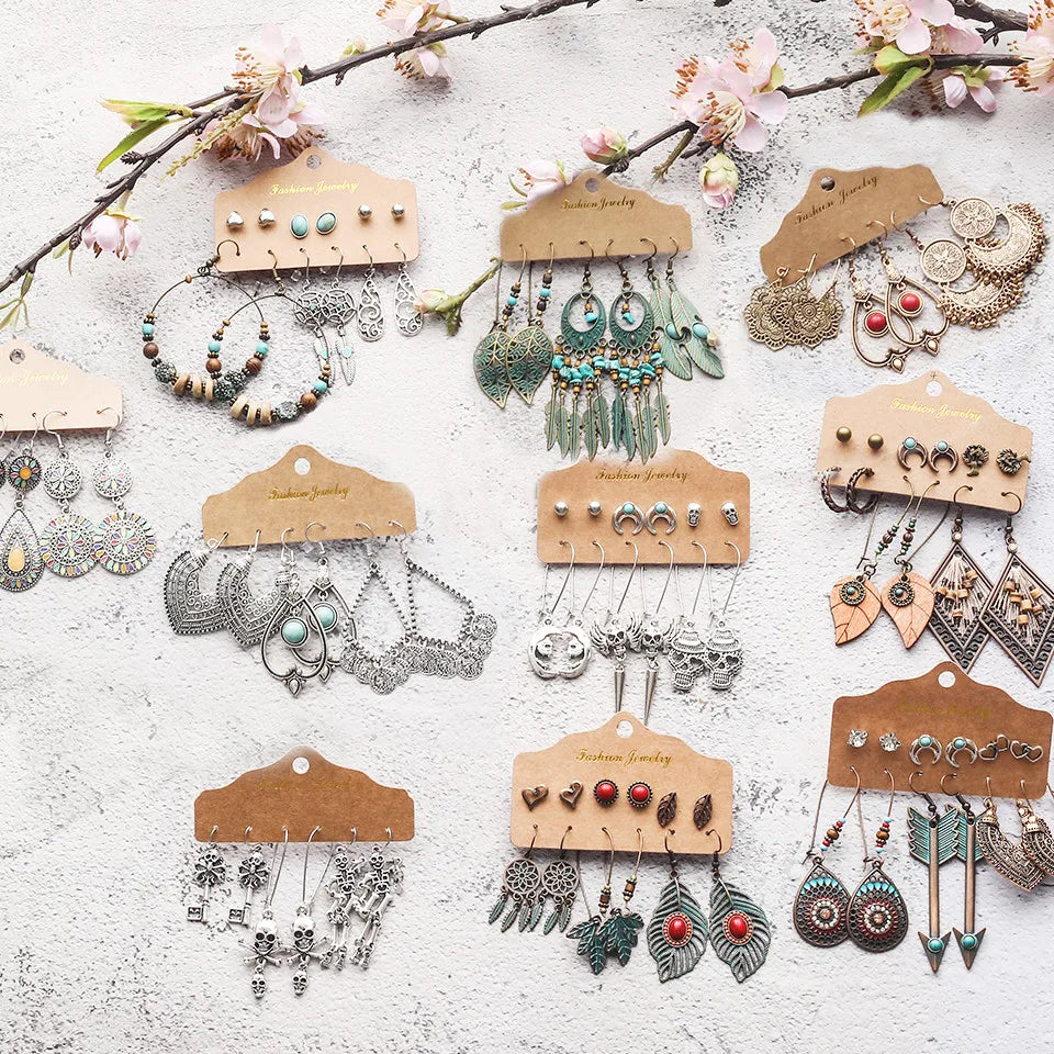 Vintage Metal Dangle Drop Earrings Sets Bundles for Women Mixed Ethnic Boho