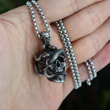 Stainless Steel Skull Head Wind Snake Pendant Necklace Punk Rock Chain
