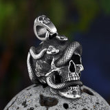 Stainless Steel Skull Head Wind Snake Pendant Necklace Punk Rock Chain
