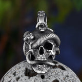 Stainless Steel Skull Head Wind Snake Pendant Necklace Punk Rock Chain