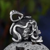 Stainless Steel Skull Head Wind Snake Pendant Necklace Punk Rock Chain