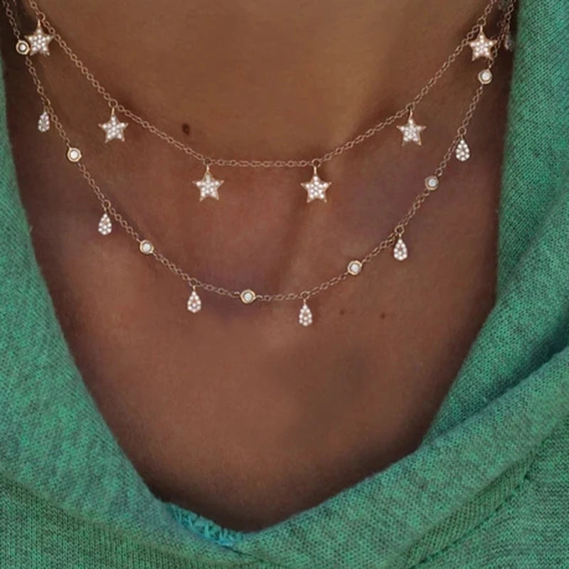 Vintage Pendant Necklace Boho Layer Crystal Necklaces
