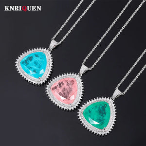 Pink Quartz Emerald Paraiba Tourmaline Pendant Necklace