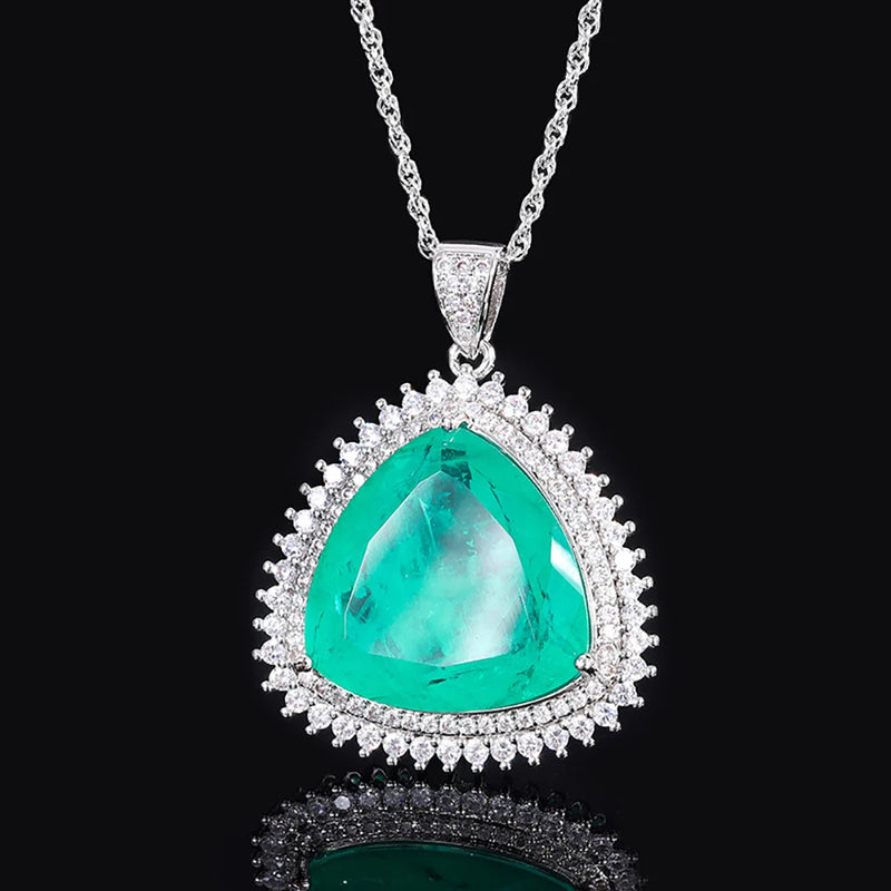 Pink Quartz Emerald Paraiba Tourmaline Pendant Necklace