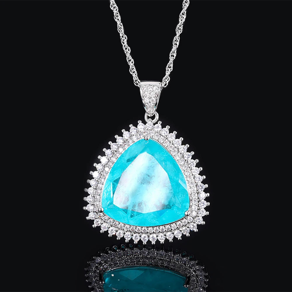 Pink Quartz Emerald Paraiba Tourmaline Pendant Necklace
