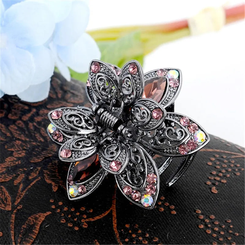 Vintage Crystal Flower Hair Claws Wedding Hair Clip Women Hair Jewelry