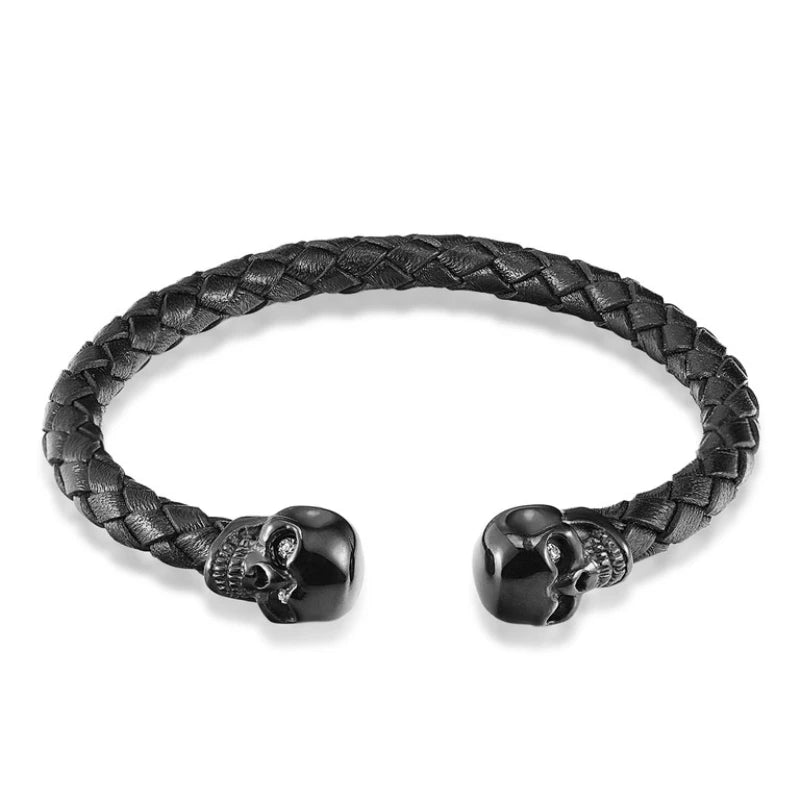 Vintage Skull Bangles Hand Top Stainless Steel Leather Bracelet
