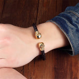 Vintage Skull Bangles Hand Top Stainless Steel Leather Bracelet
