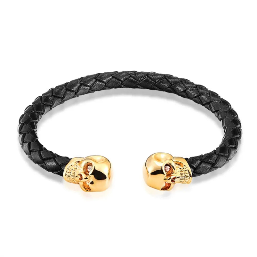 Vintage Skull Bangles Hand Top Stainless Steel Leather Bracelet
