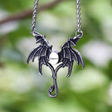 Vintage Stainless Steel Wing Necklace Green Stone Couple Gift
