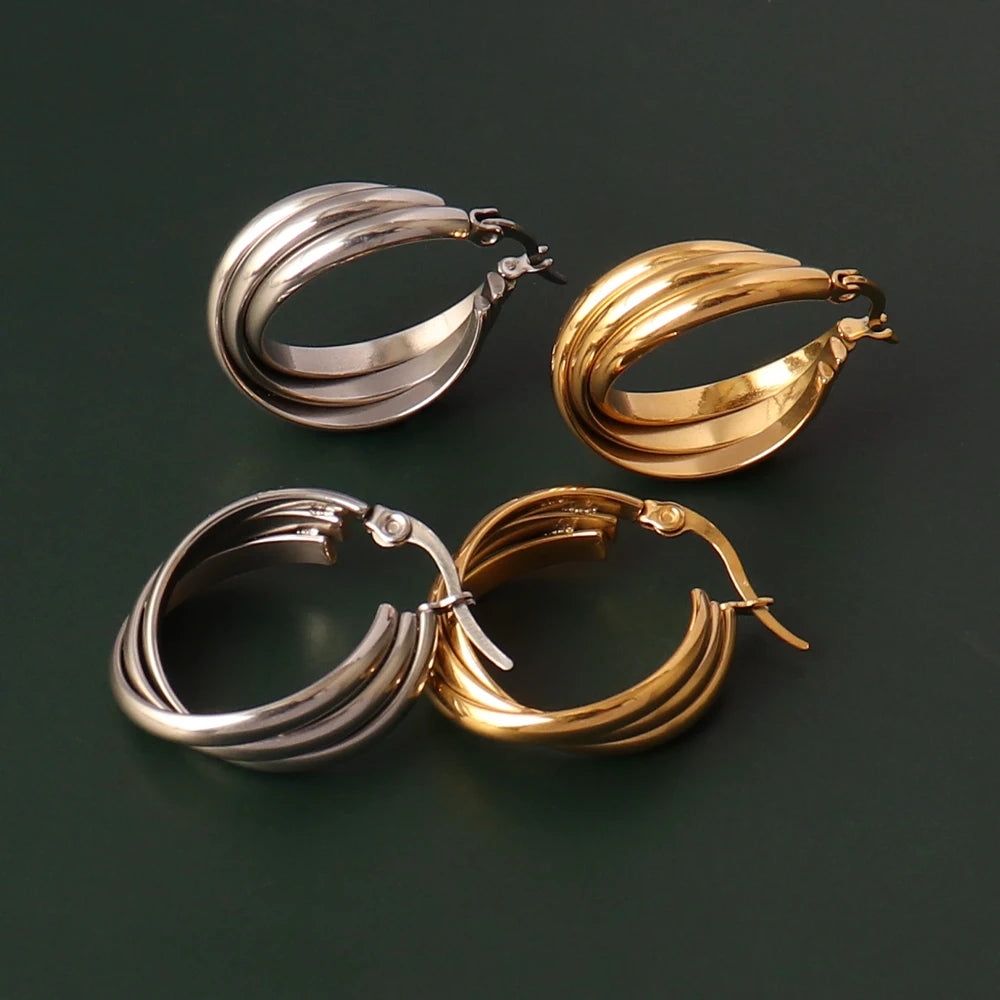 Vintage Stainless Steel Hoop Earrings Chain Earring Charm Plated Jewelry Gift