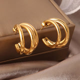 Vintage Stainless Steel Hoop Earrings Chain Earring Charm Plated Jewelry Gift