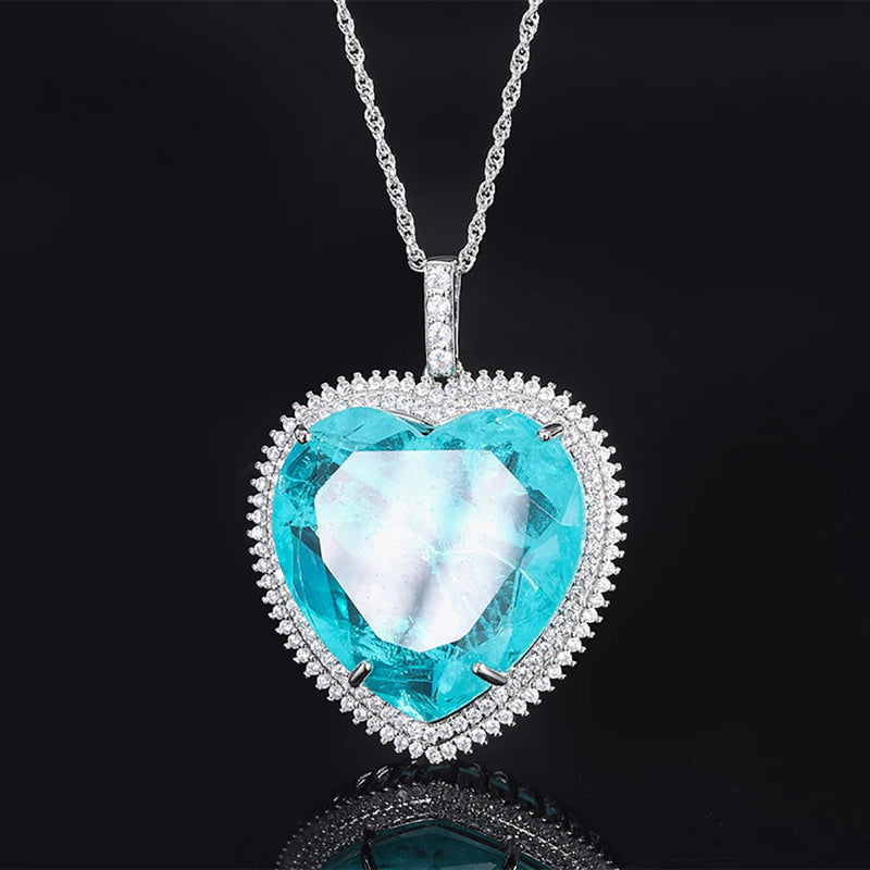Heart-Shaped Pink Quartz Amethyst Paraiba Tourmaline Pendant Necklace