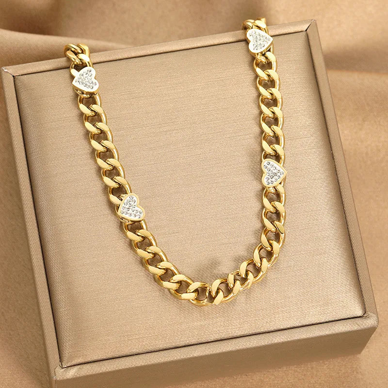 Vintage Love Heart Micro Zircon Chain Necklace