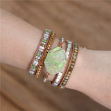 Vintage Green Stone Crystal Beads Leather Wrap Bracelet Bohemia Weaving