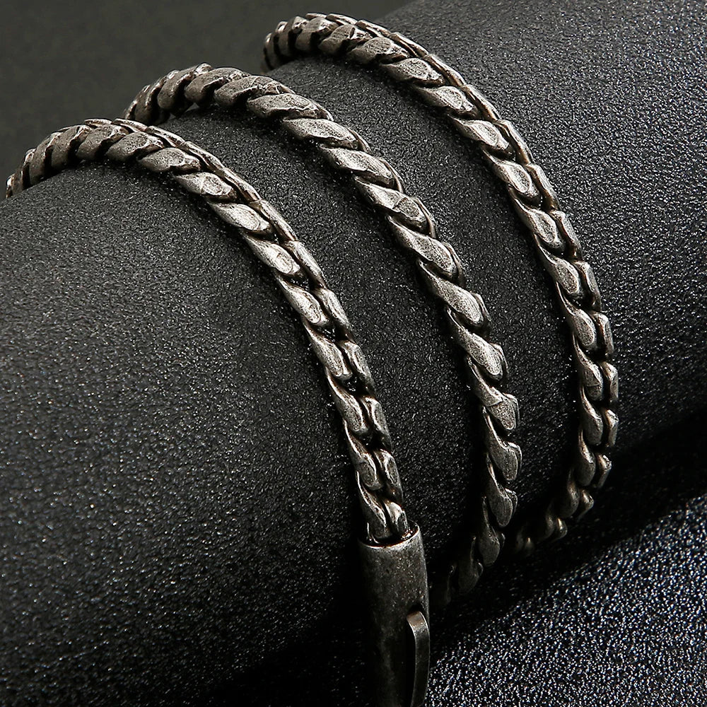 Vintage 5MM 26" Chain Necklace Men Ancient Silver Stainless Steel