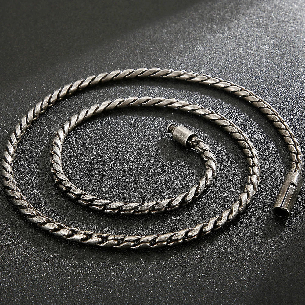 Vintage 5MM 26" Chain Necklace Men Ancient Silver Stainless Steel