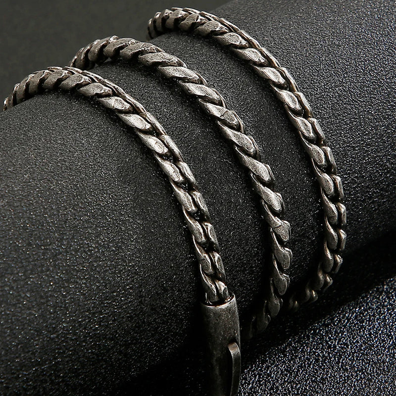 Vintage 5MM 26" Chain Necklace Men Ancient Silver Stainless Steel