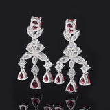 Vintage Emerald Ruby Tassel Drop Earrings Gemstone Lab Diamond