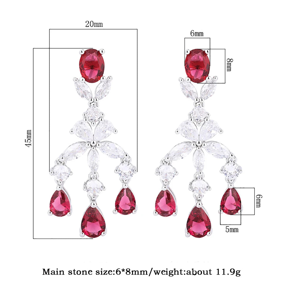 Vintage Emerald Ruby Tassel Drop Earrings Gemstone Lab Diamond