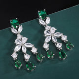 Vintage Emerald Ruby Tassel Drop Earrings Gemstone Lab Diamond