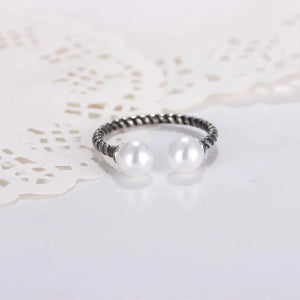 Vintage 6mm Pearl Ring for Women Silver 925 Jewelry Open Finger Rings