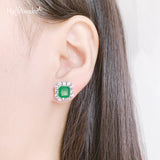 Vintage Square Emerald Zircon Earrings