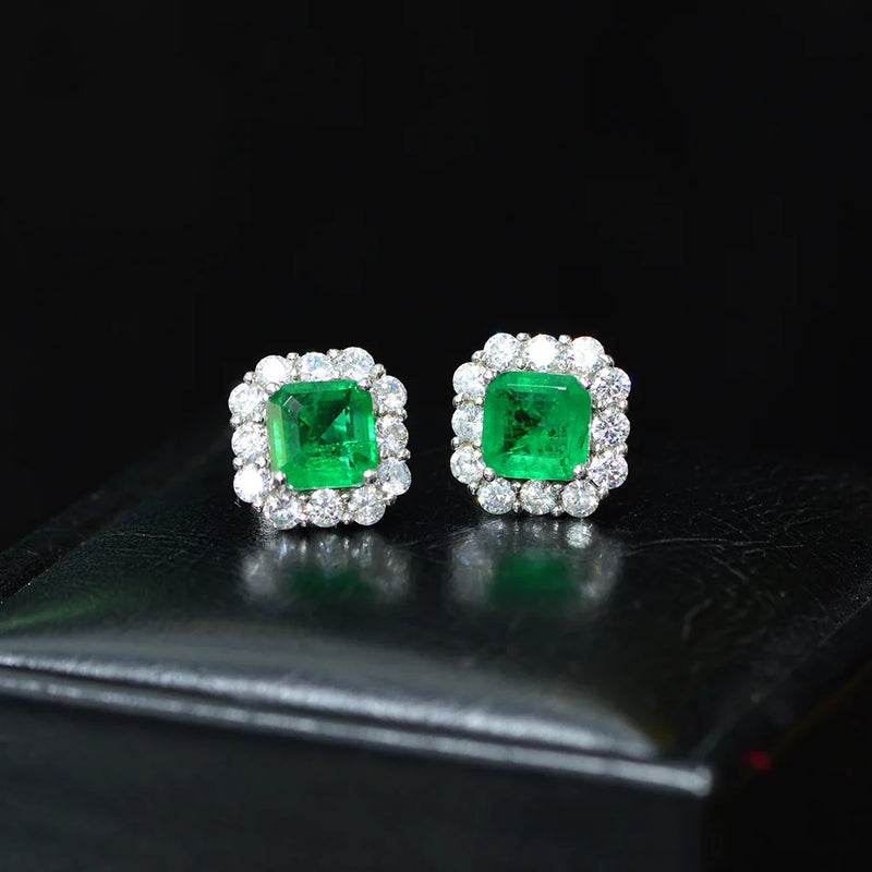 Vintage Square Emerald Zircon Earrings